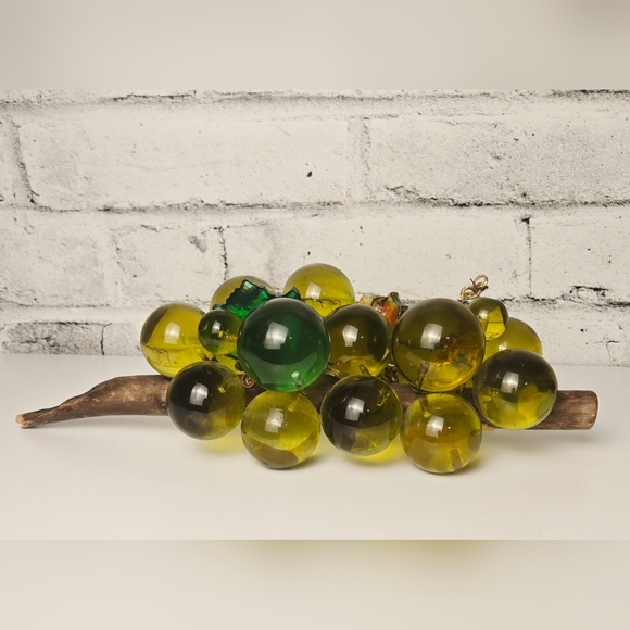 Vintage Green Glass Grape Cluster Sculpture on Wood Stem 13.5” - Picture 8 of 15